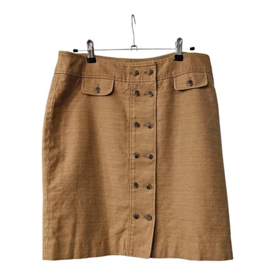 ANNE KLEIN Forrada MEZCLA DE LINO Marrón BOTÓN-UP Lápiz/Falda Recta Talla 12 Foto 1 de 4