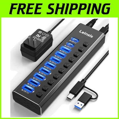 10-Port USB 3.2 Powered Hub with 10Gbps Data Transfer - Image 1 of 4