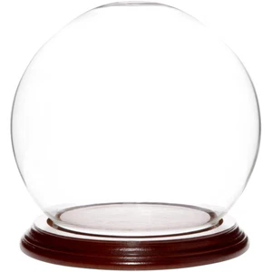 Plymor 5" x 6" Glass Display Dome Globe Cloche (Walnut Veneer Base) - Picture 1 of 3