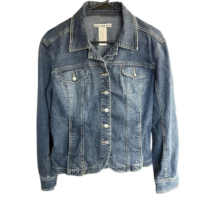 Vtg 90s Y2K Denim Jean Jacket Women's Blue Large Stretch Western Country Cowboy - Image 1 of 4