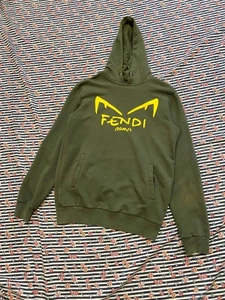 Fendi Monster Eyes Hoodie Mens Womens Luxury Distressed Faded Green Khaki Faded - Picture 1 of 19