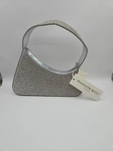 Bolso de Hombro de Noche MADISON WEST Cristales Plateados Nuevo con Etiquetas Brillante Forma Única - Imagen 1 de 11