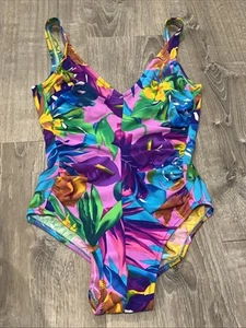 Ste Jan-Marie Vintage 80s One Piece Swimsuit, Bright Florals bathing suit - Picture 1 of 4