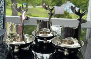3 candelabros votivos de luz de té de reno para cajón y barril pies de bola tono plateado - Imagen 1 de 6