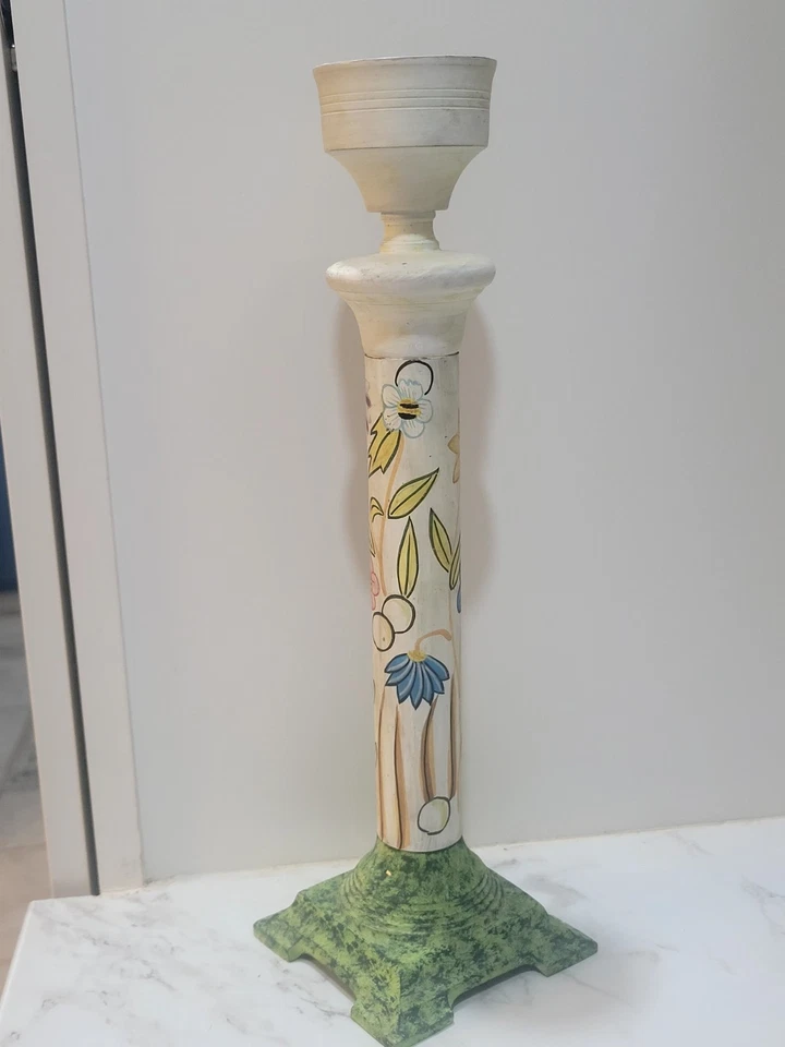 Candelabro de cerámica pintado a mano floral vintage hecho en la India Foto 1 de 4