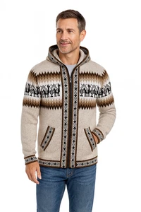 MEN HANDMADE ANDEAN ALPACA BEIGE ZIP HOODIE SWEATER SZ M - Picture 1 of 9