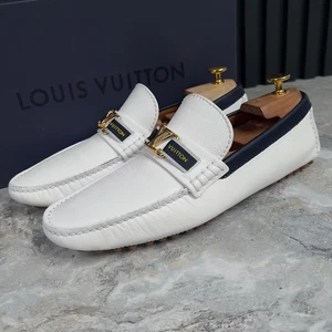 Louis Vuitton Hockenheim Logo Driving Moccasin White Leather 7 LV or 8 US 41 EUR - Picture 1 of 14