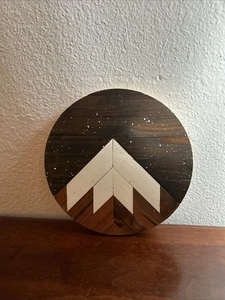 Handmade Geometric Wood Wall Art Round Rustic Boho Modern Mountain Decor 9.5” - Picture 1 of 5