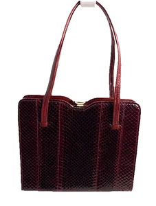 Borsa a mano vintage Marshall Field bordeaux - fodera in pelle crema - Inghilterra - Foto 1 di 23