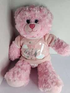 Build-A-Bear rosa Teddy Plüschtier Stofftier "It's a Girl" Shirt & Windel BAB - Bild 1 von 8