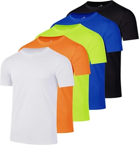 5 Pack: Men’S Short Sleeve Dry Fit Active Crew Neck T Shirt - Athletic Running G - Picture 1 of 12