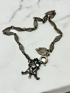Antikes Art Deco Sterlingsilber Panel Armband mit interessantem Charm 8 Zoll - Bild 1 von 5