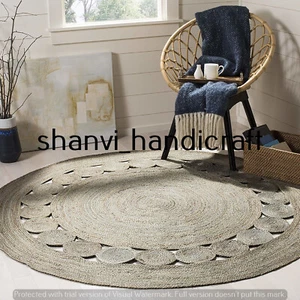 Grey Handmade Round Rug 5 Feet Braided Natural Jute Rug Floor Mat Decor Area Rug - Picture 1 of 3