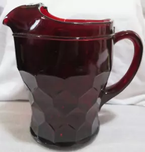 Vintage Glass Pitcher Anchor Hocking Georgian Ruby Red with Ice Lip 8.5" Tall - Picture 1 of 7