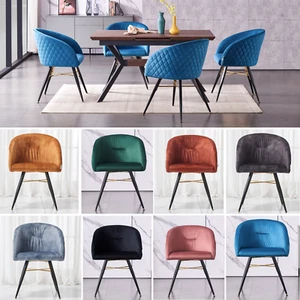 Pack of 4 Velvet Dining Chair Metal Legs Tufted Retro Chair Armchair Dining Room - Picture 1 of 74