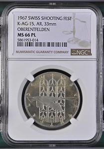 1967 Swiss Shooting Fest, K-AG-15 AR, 33mm, Oberentfelden - NGC MS 66 PL - Picture 1 of 2