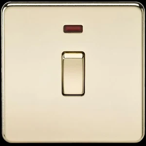 SCHRAUBENLOSER 20A 1G DP SCHALTER MIT NEON - MESSING POLIERT, 15 JAHRE GARANTIE, IP20 - Bild 1 von 1