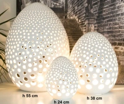 Lámpara de mesa italiana perforada de cerámica 38 cm luz de noche ovoide Foto 1 de 4