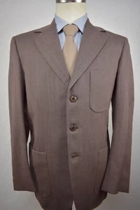 1970's Bespoke Reddish Brown Herringbone Three Button Sport Coat Size: 40R - Picture 1 of 10