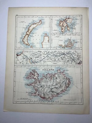 Mapa de Islandia del Atlas Mundial Johnston 1908 VER DESCRIPCIÓN Foto 1 de 2