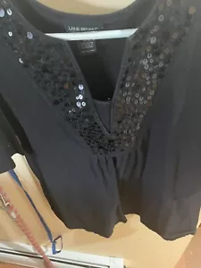 Lane Bryant Top Damen Plus 14/16 Pailletten Rundhals Kurzarm schwarz RefJC#51 - Bild 1 von 5