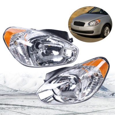 Pair For 2008-2011 Hyundai Accent 2007 2008 2009 2010 Headlights Lamps LH+RH - Image 1 of 4