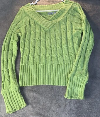 Venus Womens Large Lime Green Chunky Cable Sweater With Snaps On Sleeves   W2231 - Image 1 of 4