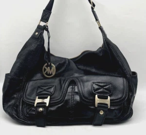 MICHAEL KORS glänzende Leder-Ranger-Tragetasche lockig Schultertasche schwarz weekender - Bild 1 von 13