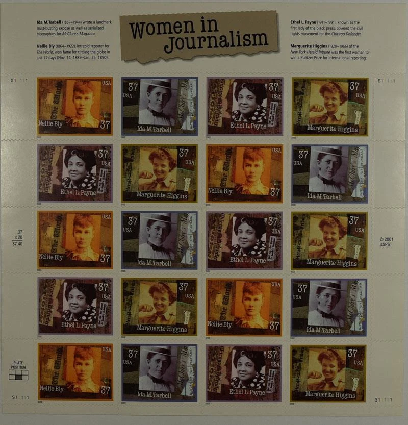 US SCOTT 3665 - 3668 PANE OF 20 WOMEN IN JOURNALISM 37 CENTS FACE MNH - Image 1 of 1