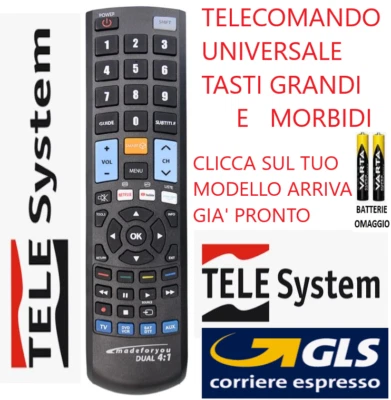 TELECOMANDO UNIVERSALE TELESYSTEM; CLICCA SUL TUO MODELLO ARRIVA GIA' PRONTO - Immagine 1 di 2