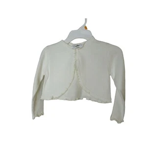 Girls Rare Editions Ivory Cropped Sweater Size Medium One Button Ruffle Trim - Picture 1 of 3