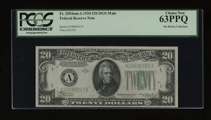 DBR 1934 $20 DGS FRN Mule Boston Fr. 2054-Adgsm PCGS 63 PPQ Serial A29896367A - Picture 1 of 2