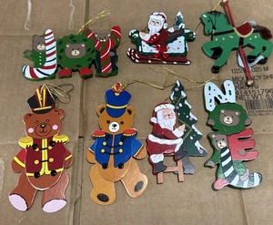 7 Wood /Paper Cutout Christmas Ornaments Bears Santa Horse - Picture 1 of 16