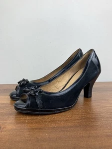 Nurture Peep Toe Black Suede Leather Bow Cone Heels Pumps Women’s Size 8M - Picture 1 of 14