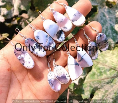 Lote de aretes de piedras preciosas de ópalo dendrita empalizada de plata de ley 925 joyas espirituales Foto 1 de 2