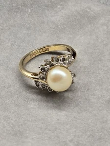 Anello donna vintage Espo 14kt Gf finta perla strass bianchi misura 5,5 - Foto 1 di 5