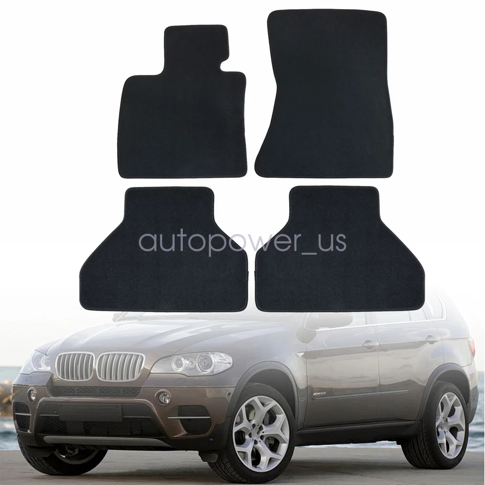 Fits 2006-2013 BMW X5 E70 Front Rear Floor Mats Carpet Black Velour 4Pcs - Imagem 1 de 4