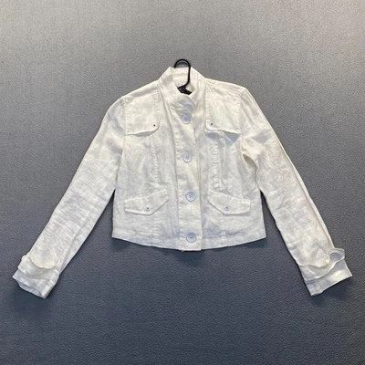 CABI Womens White Long Sleeve Button Down Jacket Size Small 100% Linen - Image 1 of 4