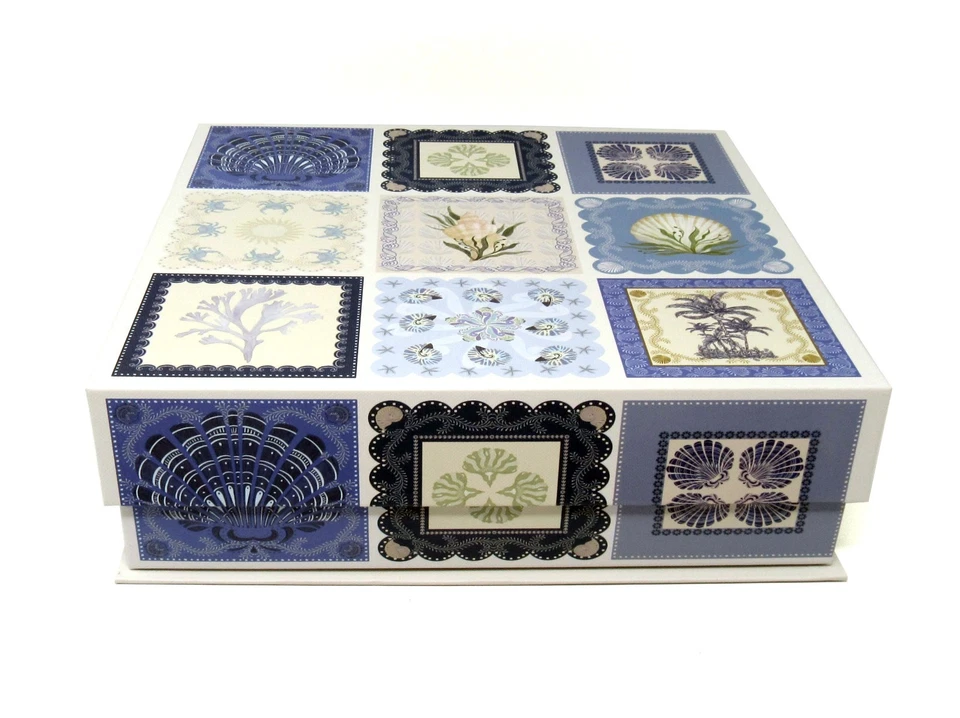 Punch Studio Keepsake Flip Top Nesting Box Blue Seashells 28259 Large New - Image 1 of 4