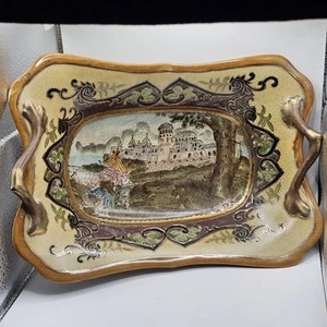Vintage Japanese Ceramic Hand Painted Handled serving plarrer. Very Unusual - Picture 1 of 9