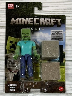 2025 A Minecraft Movie Zombie Cobblestone & Oak Wood Block 4" Figure Mattel - Image 1 of 3