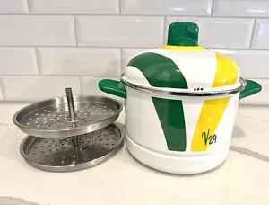 PENTOLA VINTAGE RETRÒ 8 QT METROKANE V29 PORCELLANA SMALTO ACCIAIO con vassoi vapore vaporiera - Foto 1 di 10