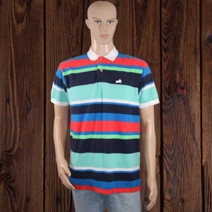 AKOO Polo Green Blue Red Navy White Multicolor Stripe Shirt w/ White Log L - Picture 1 of 7