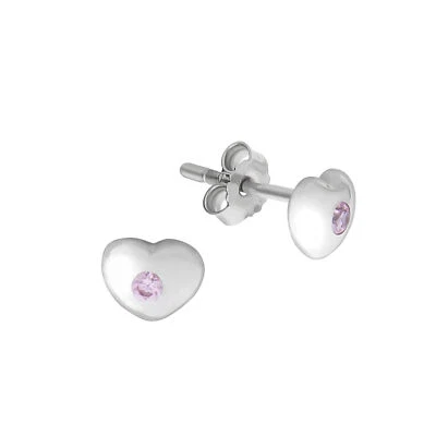 Orecchini Zeeme for Kids argento sterling 925 rodiato cuore zirconi rosa nuovi - Immagine 1 di 3