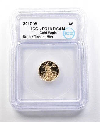 AGW 2017-W $5 American Gold Eagle 1/10 Oz Gold Struck Thru Strike PR70 ICG *1079 - Image 1 of 3