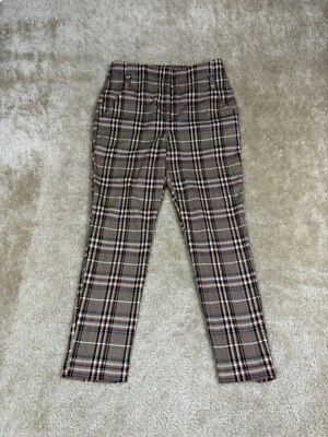 7th Avenue Design Studio New York & Co. Chino de tiro alto a cuadros marrón talla 8 A900 Foto 1 de 4