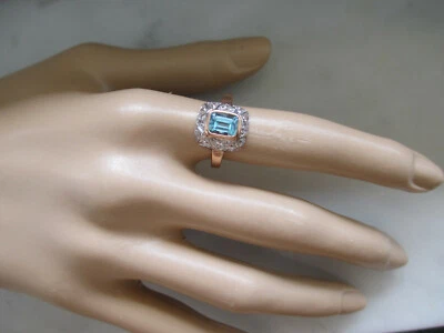 14k Gelbgold 7x5mm Natürlich Blau Aquamarin Ring - Bild 1 von 4