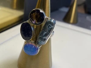 Sterling Silver 925 Ring Amethyst Biwa Pearl Opal Triplet 12.73g Size S - Picture 1 of 8