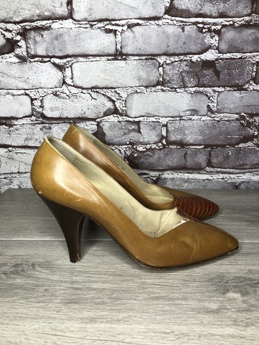 Abito donna Gianni Versace marrone pelle di coccodrillo punta tacco tg 39EU 8 5M US