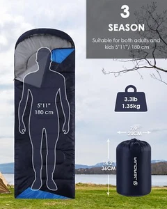 Sleeping Bags for Adults Backpacking Lightweight Waterproof Cold WeatherSleeping - Picture 1 of 6